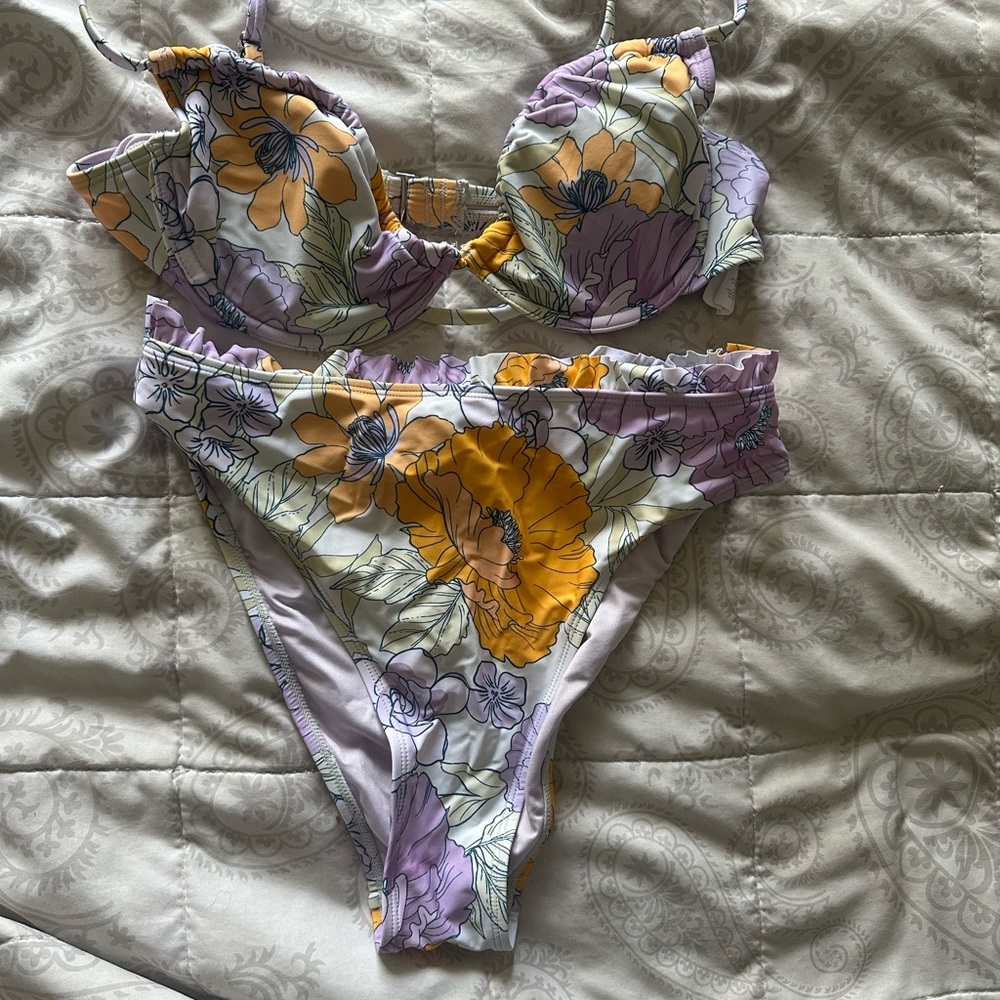 Kona Sol Floral Bikini Set in Yellow and Purple